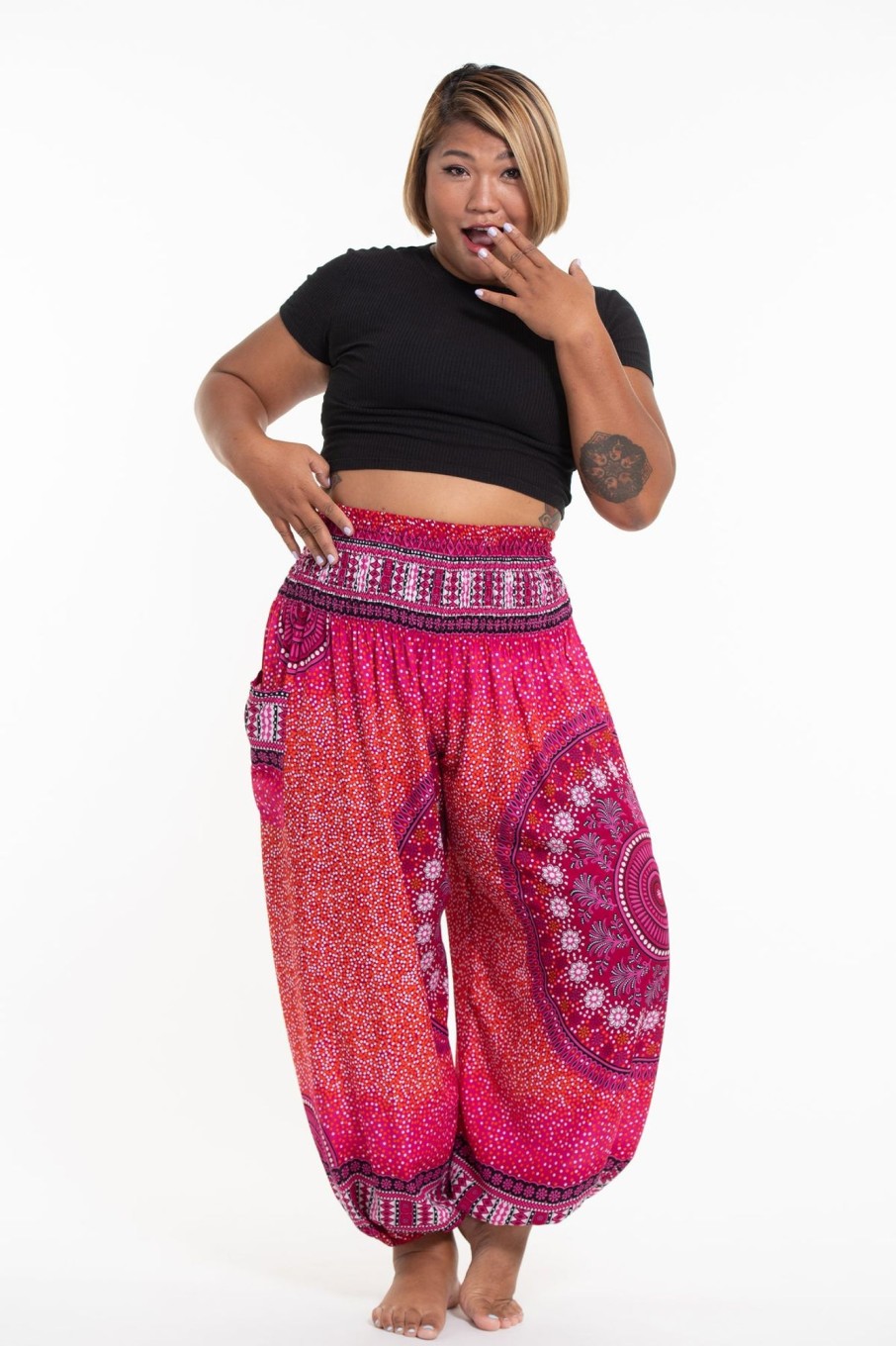 Plus Size HaremPants | Plus Size Tribal Chakras Women'S Harem Pants In Pink