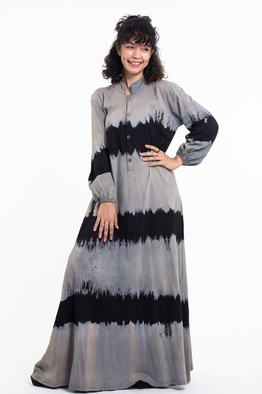 Women HaremPants | Tie Dye Long Sleeve Maxi Dress In Gray