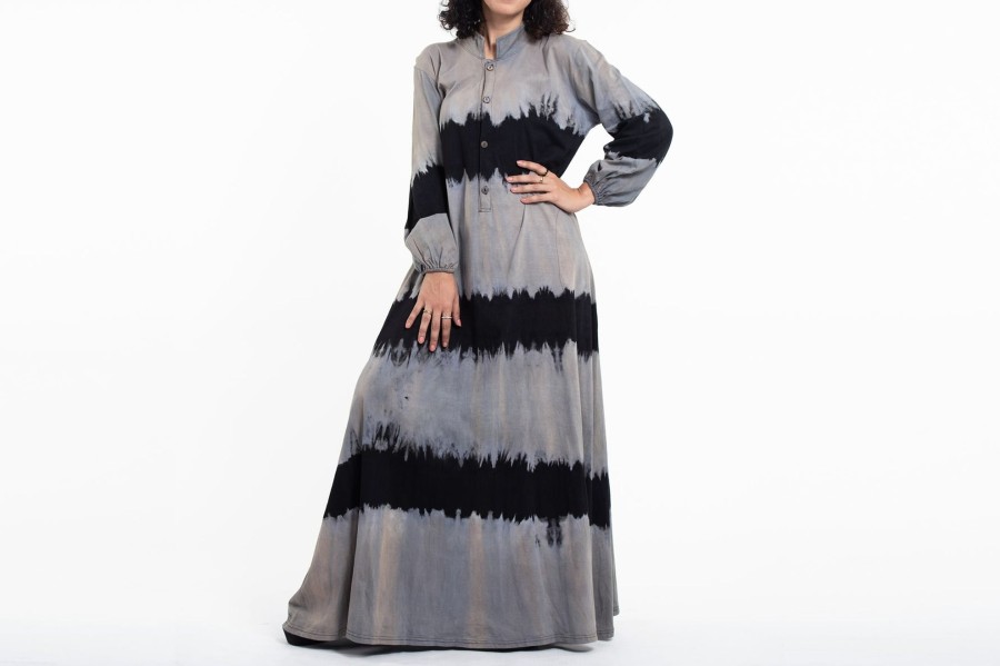 Women HaremPants | Tie Dye Long Sleeve Maxi Dress In Gray