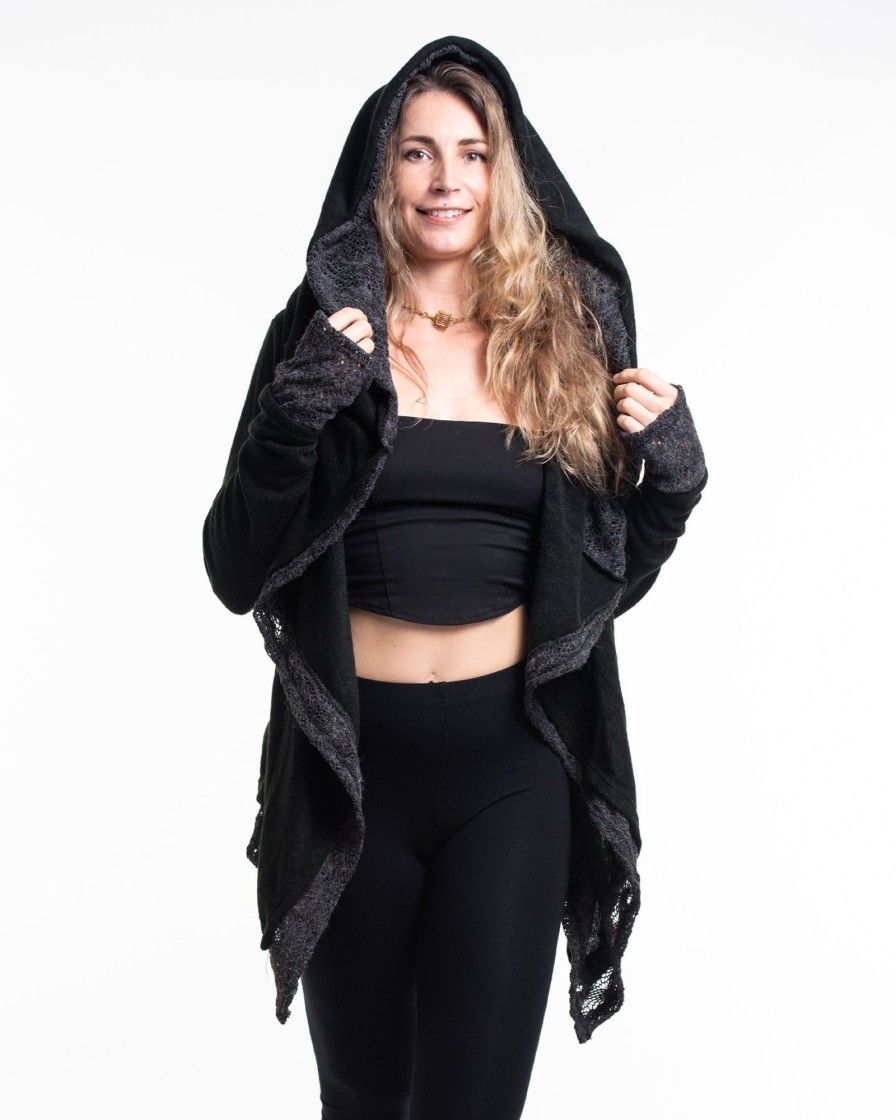 Women HaremPants | Hooded Shawl Cardigan In Black