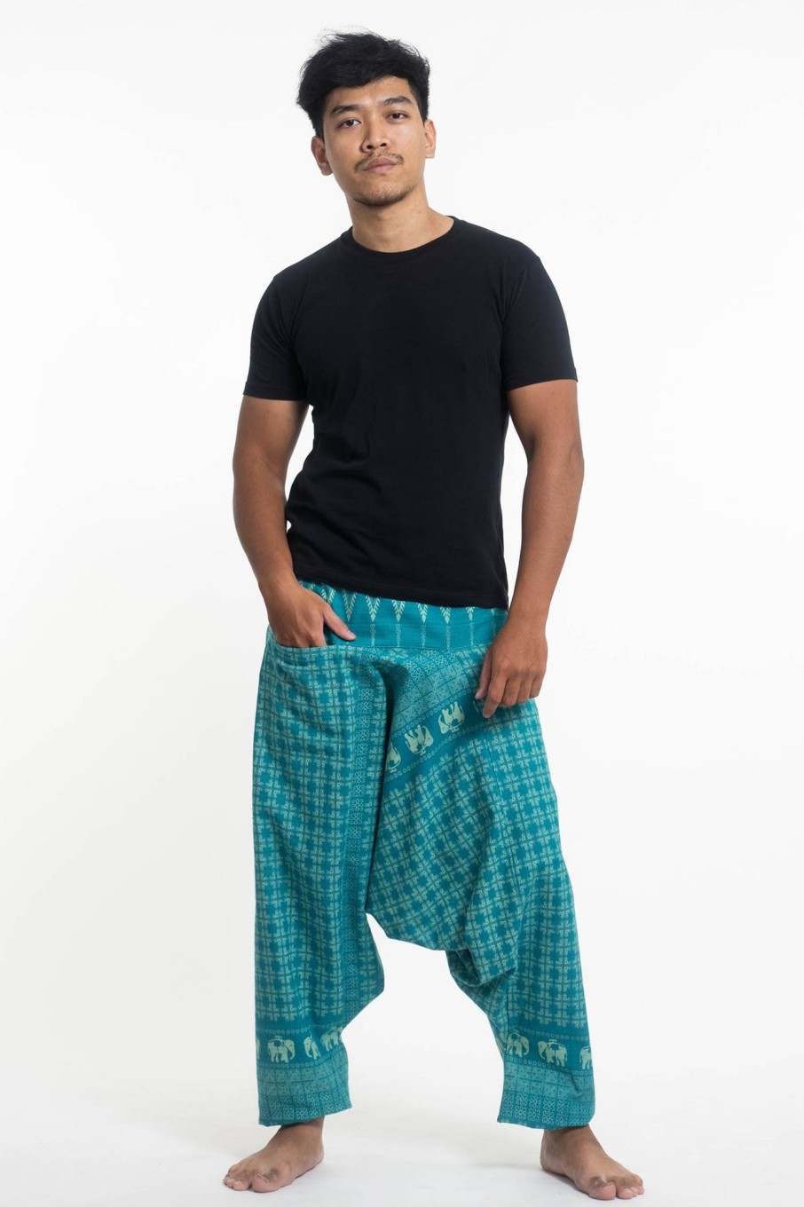 Men HaremPants | Hill Tribe Elephant Men'S Elephant Pants In Turquoise