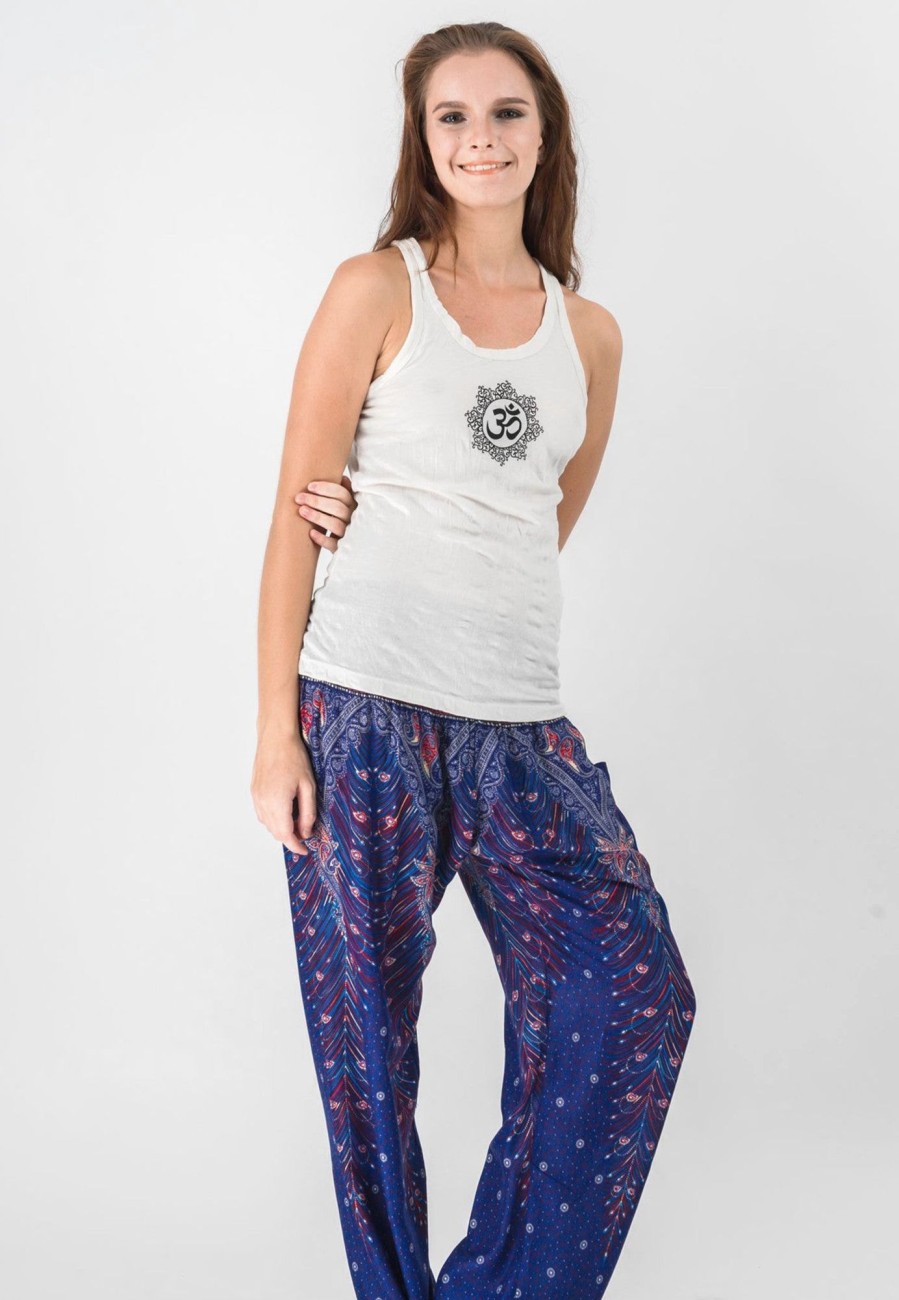 Women HaremPants | Super Soft Sure Design Women'S Tank Tops Om Mandala White