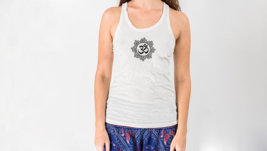 Women HaremPants | Super Soft Sure Design Women'S Tank Tops Om Mandala White