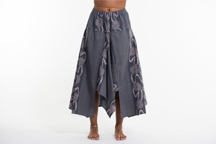 Women HaremPants | Daisy Dot Prints Cotton Handkerchief Midi Skirt In Gray