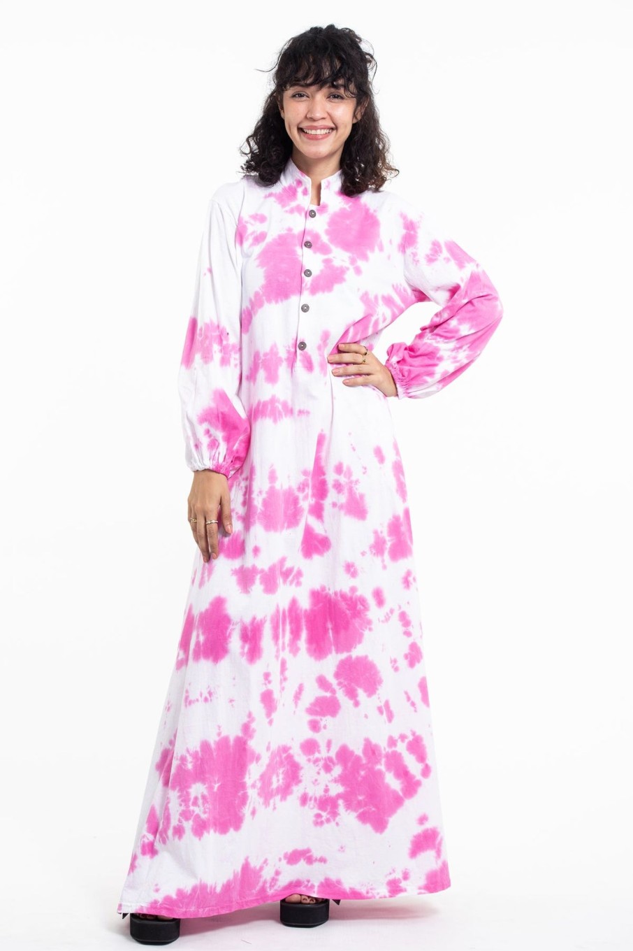 Women HaremPants | Tie Dye Long Sleeve Maxi Dress In Pink