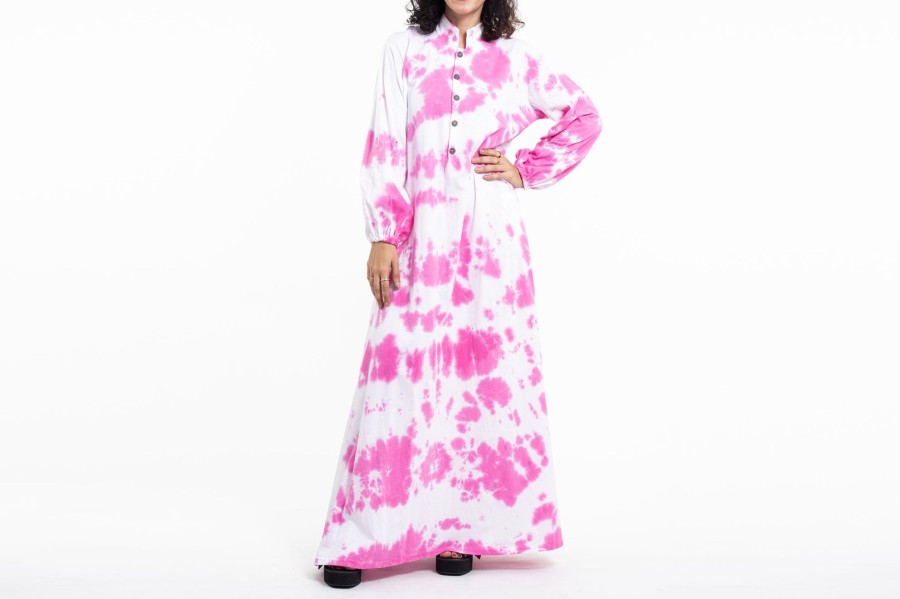 Women HaremPants | Tie Dye Long Sleeve Maxi Dress In Pink