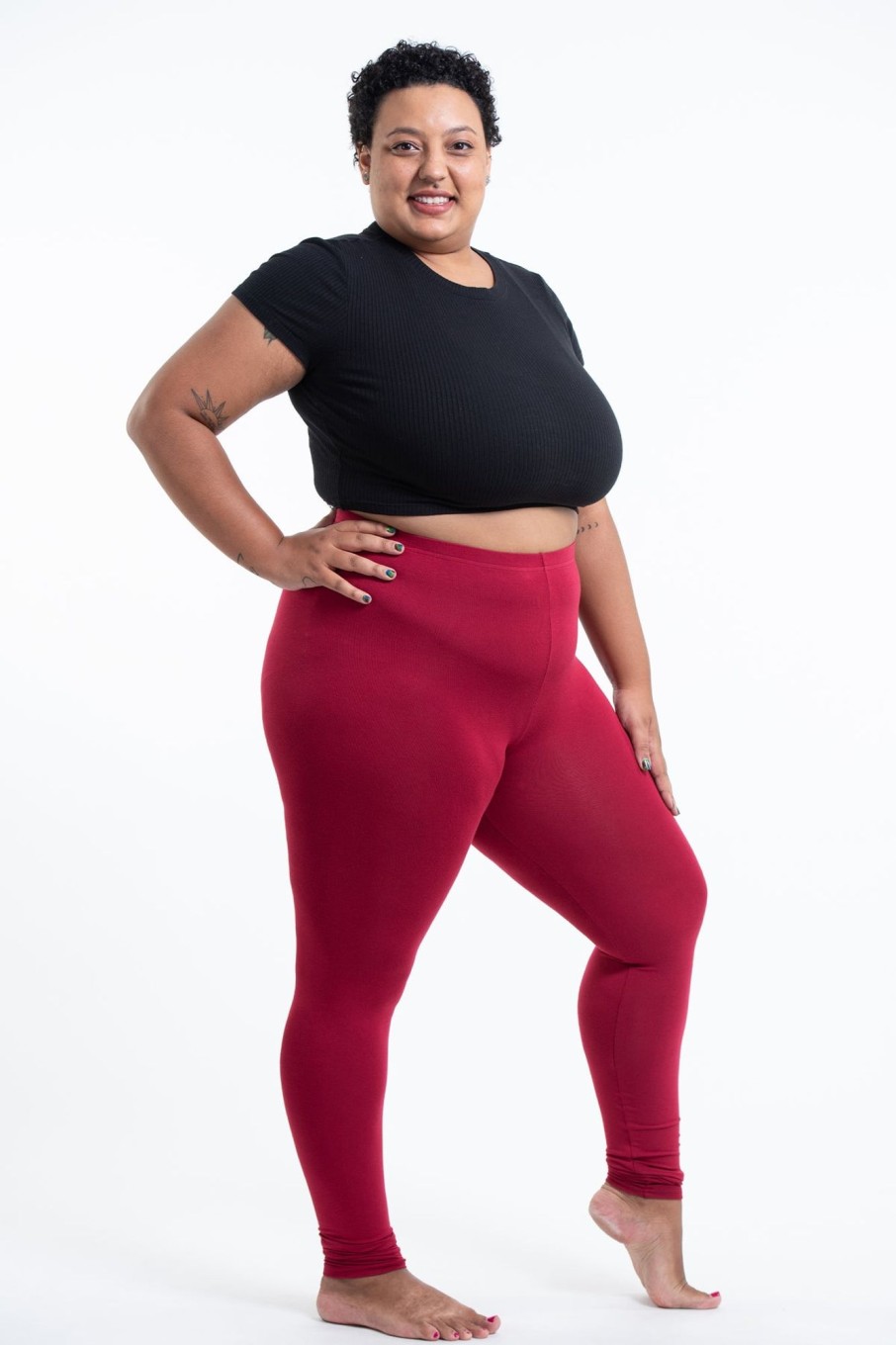 Plus Size HaremPants | Plus Size Solid Color Cotton Leggings In Red