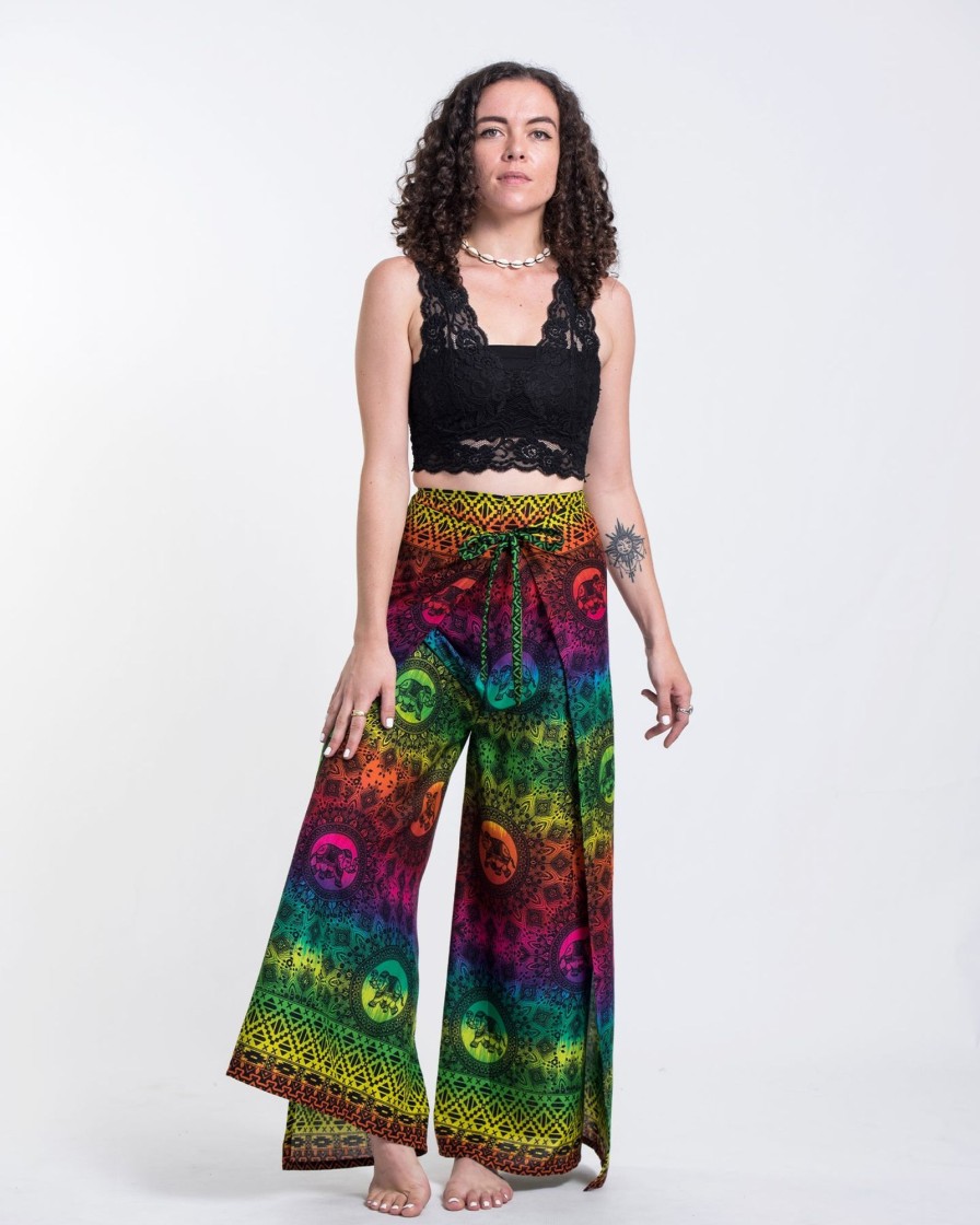 Women HaremPants | Rainbow Elephant Wrap Palazzo Style Elephant Pants In Green