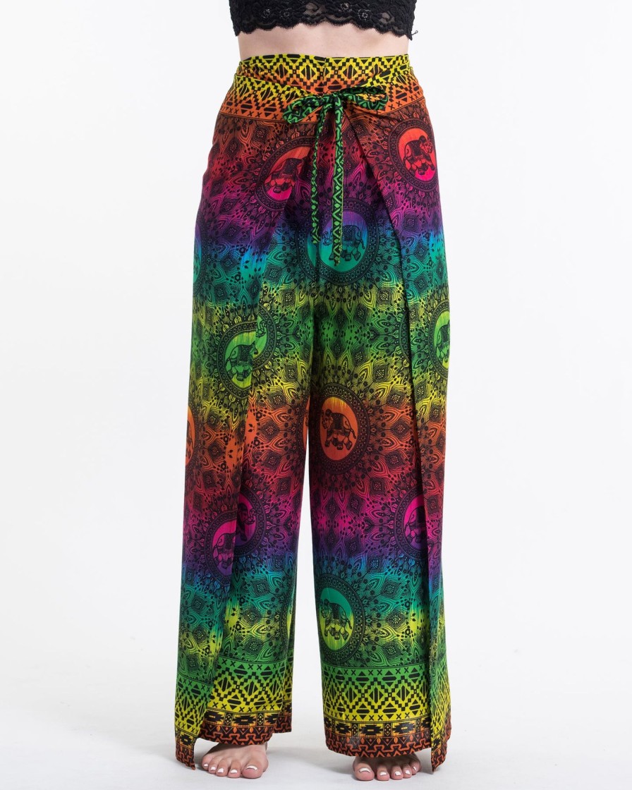 Women HaremPants | Rainbow Elephant Wrap Palazzo Style Elephant Pants In Green