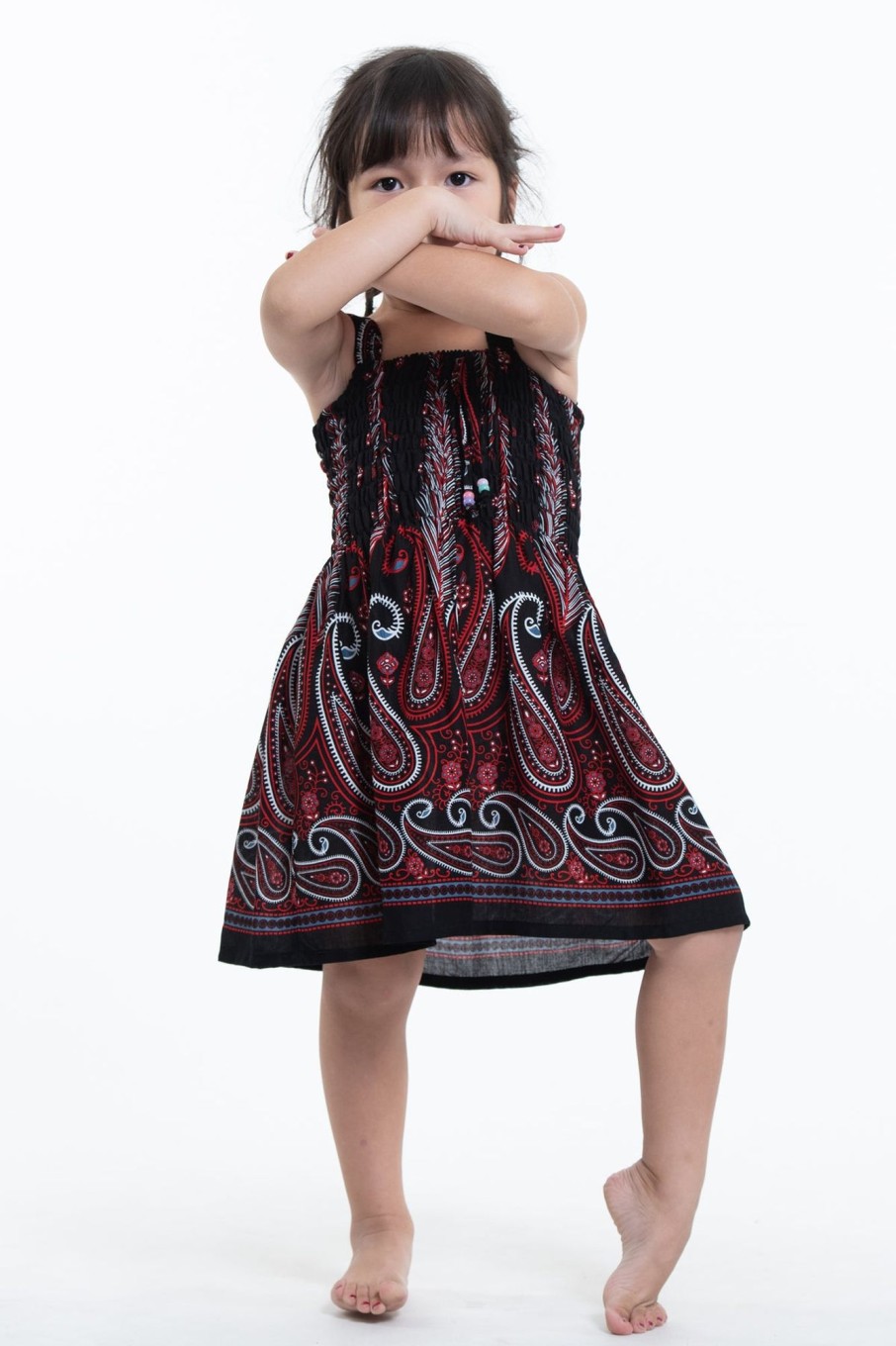 Kids HaremPants | Kids Paisley Feathers Smock Dress In Black