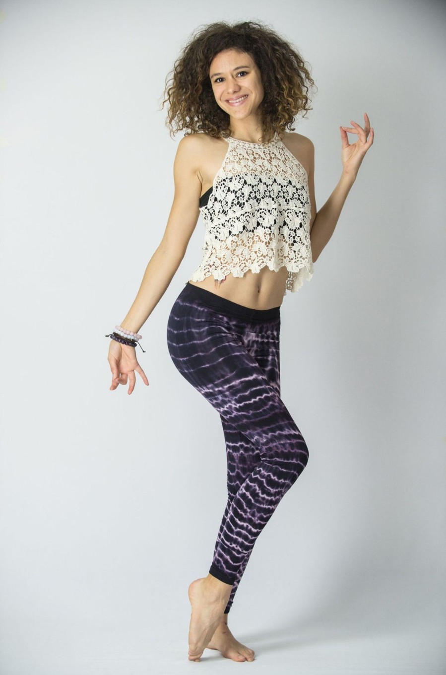 Women HaremPants | Melting Stripes Tie Dye Cotton Leggings In Dark Violet