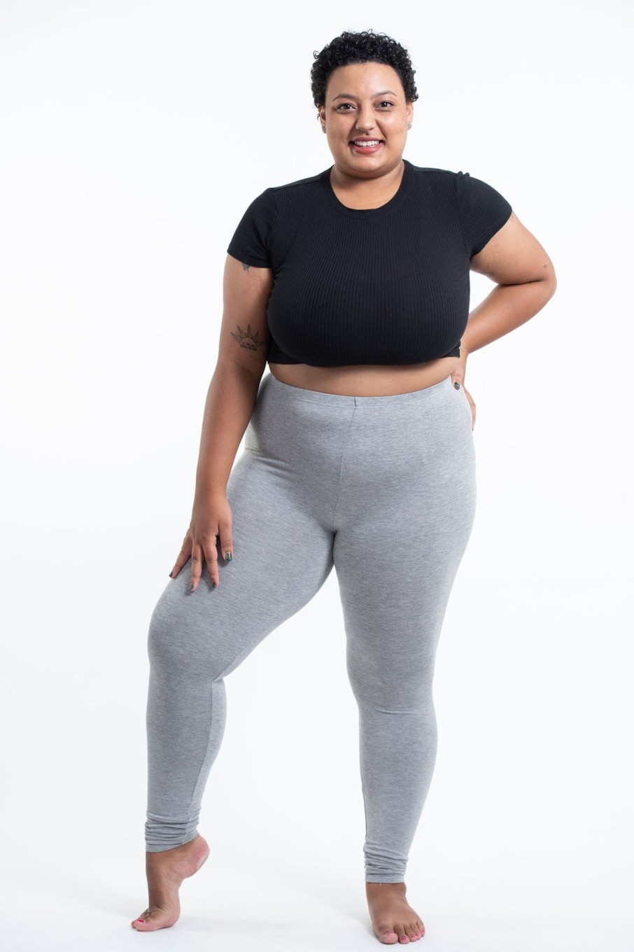 Plus Size HaremPants | Plus Size Solid Color Cotton Leggings In Gray