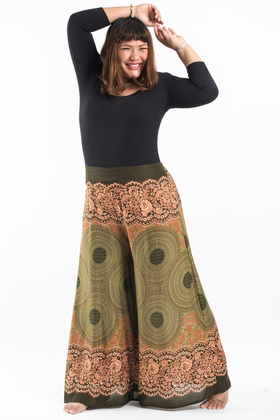 Women HaremPants | Plus Size Geometric Mandalas Palazzo Style Harem Pants In Olive