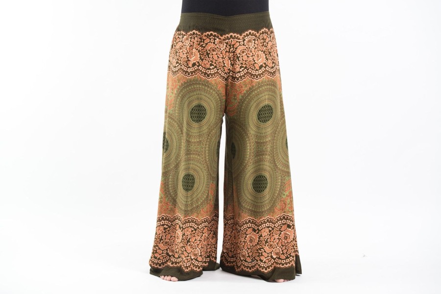 Women HaremPants | Plus Size Geometric Mandalas Palazzo Style Harem Pants In Olive