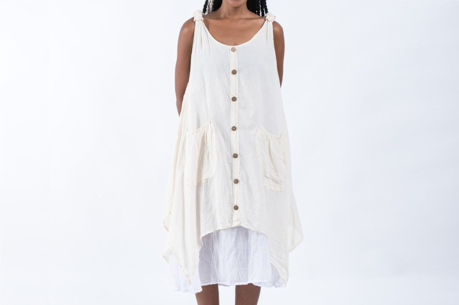 Women HaremPants | Crinkled Hill Tribe Cotton Tank Dress In Off White