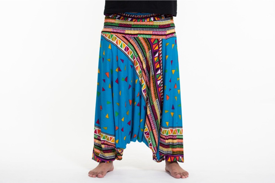 Plus Size HaremPants | Plus Size Triangles Drop Crotch Men'S Harem Pants In Ocean Blue