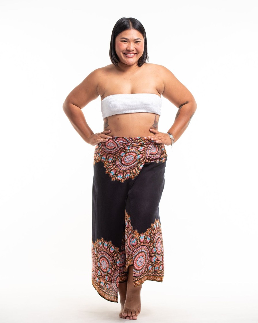 Plus Size HaremPants | Plus Size Feather Mandalas Wrap Palazzo Style Harem Pants In Black