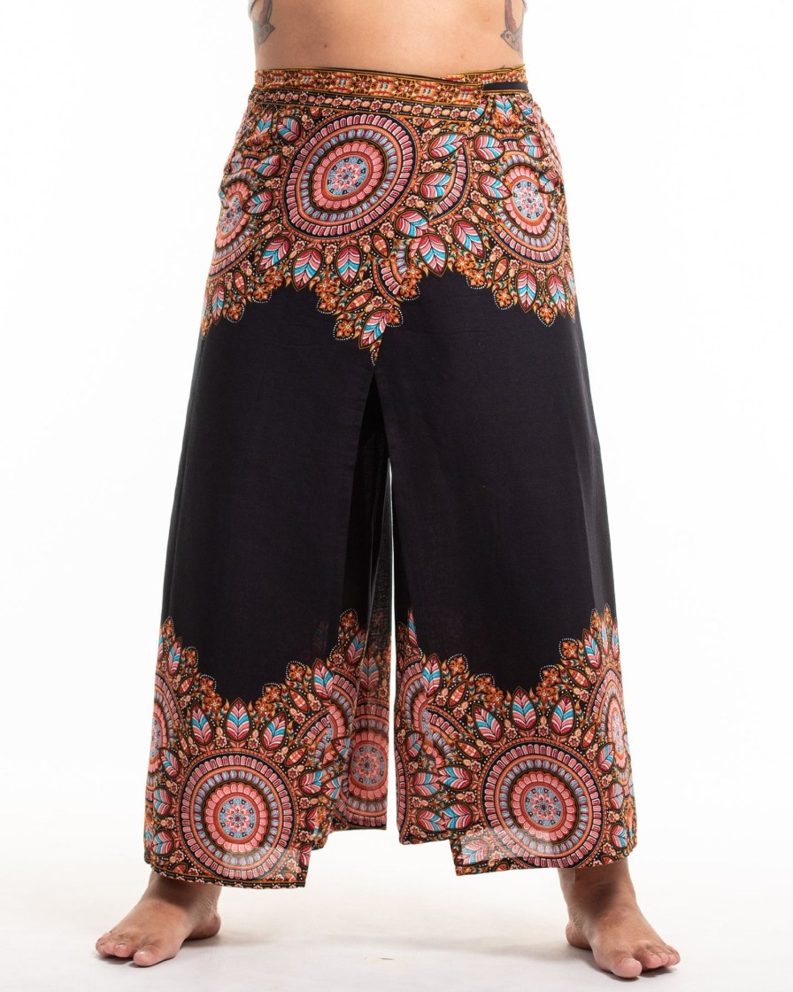 Plus Size HaremPants | Plus Size Feather Mandalas Wrap Palazzo Style Harem Pants In Black