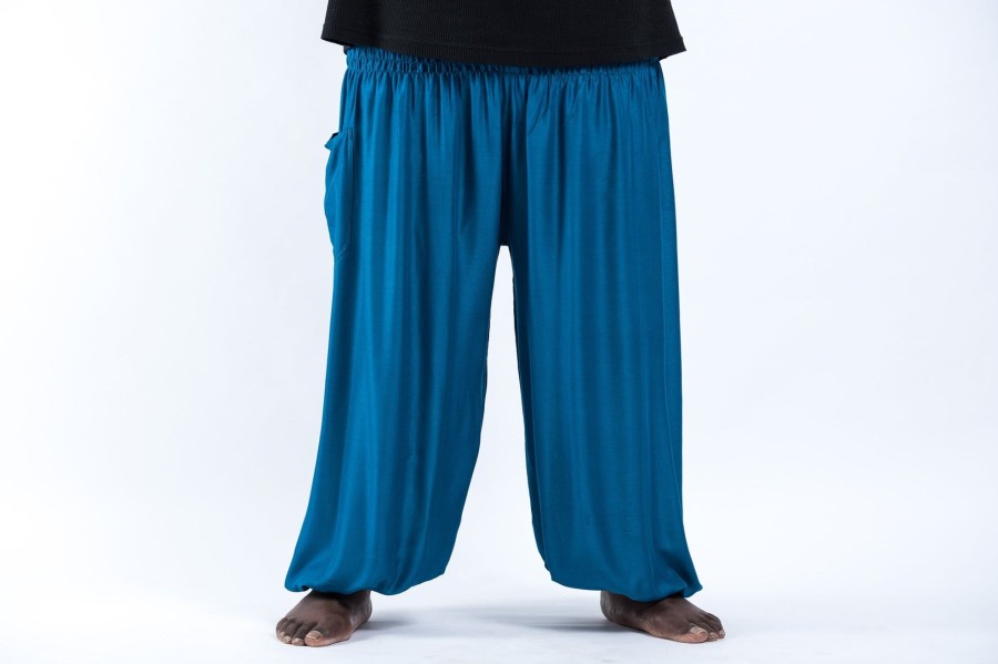 Men HaremPants | Plus Size Solid Color Men'S Harem Pants In Aqua Blue