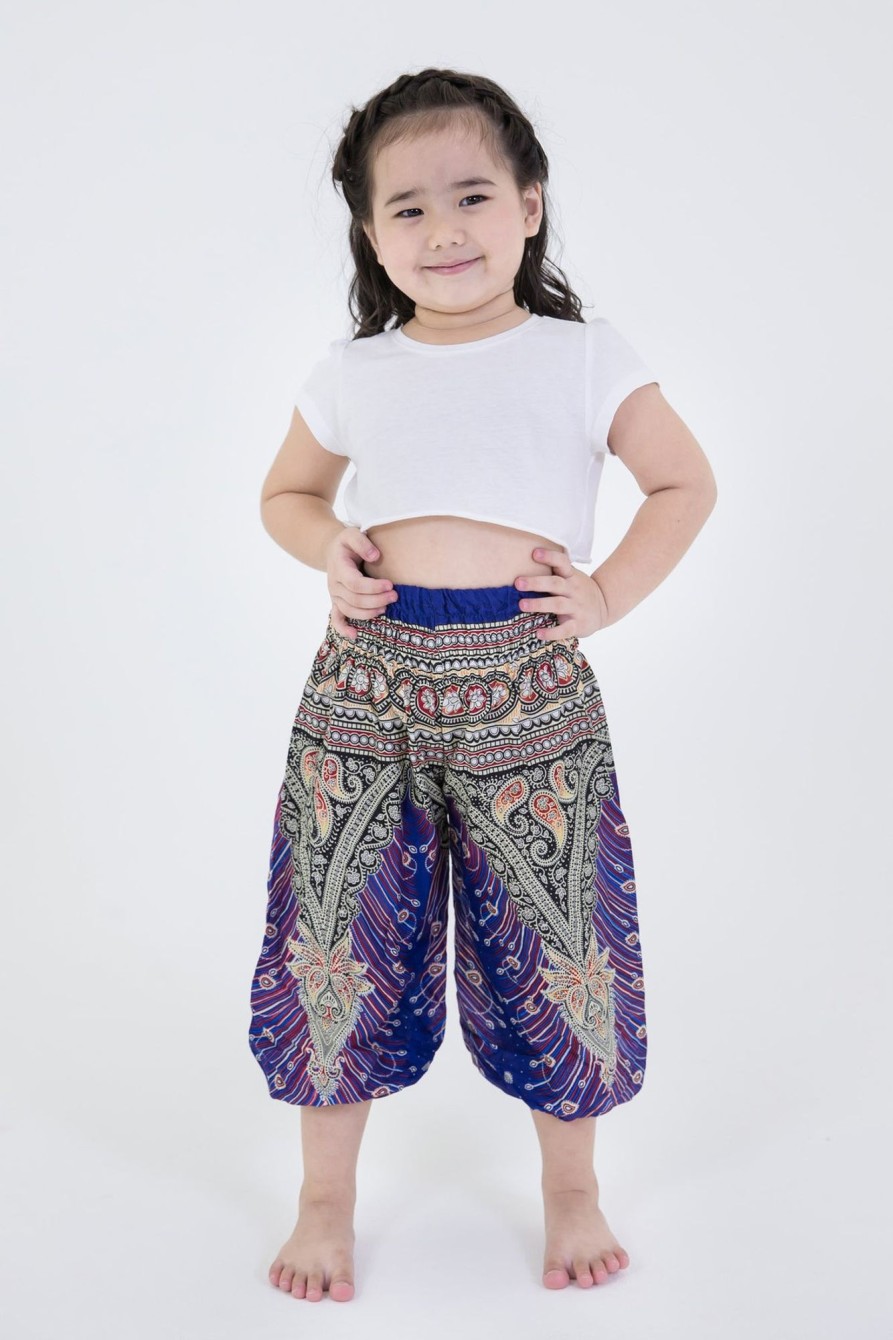 Kids HaremPants | Peacock Feathers Kids Harem Pants In Blue