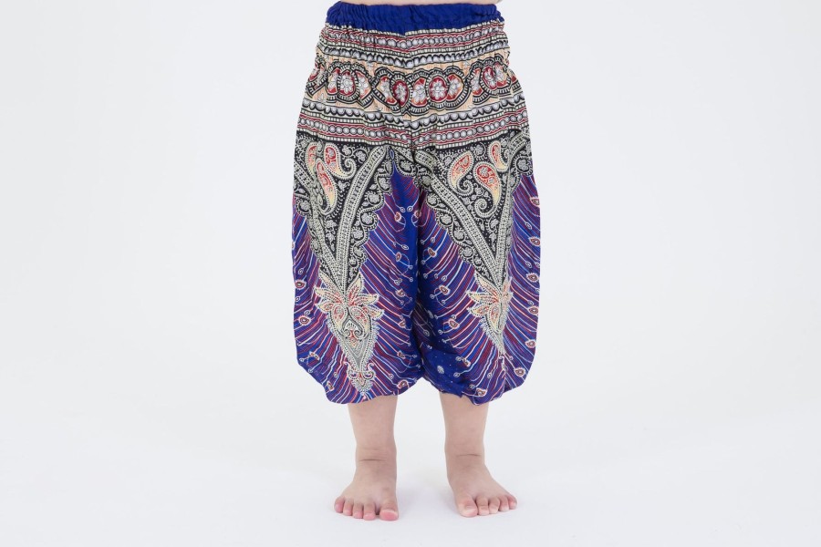 Kids HaremPants | Peacock Feathers Kids Harem Pants In Blue