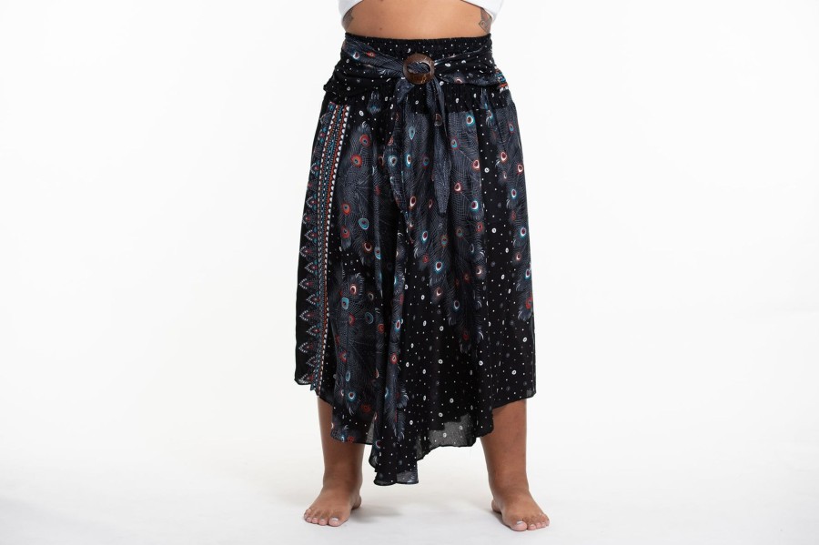 Women HaremPants | Plus Size Peacock Handkerchief Midi Skirt In Black