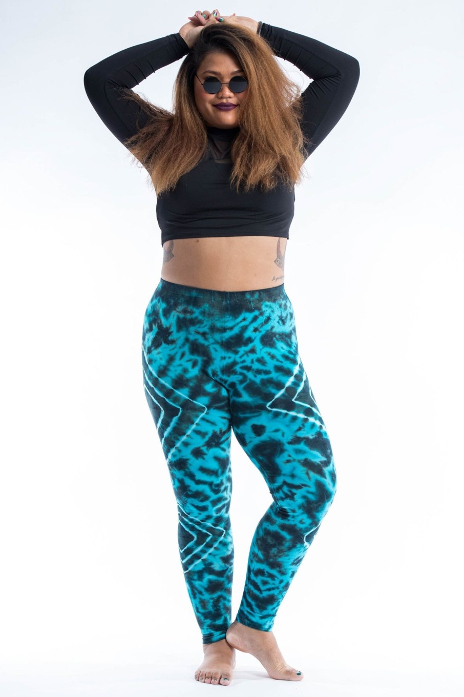 Plus Size HaremPants | Plus Size Diamond Tie Dye Cotton Leggings In Turquoise