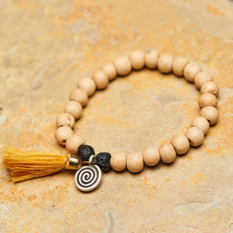 Accessories HaremPants | Spiral Tribal Silver Charm With Nepalese Budhi Wooden Beads Bracelet Multi