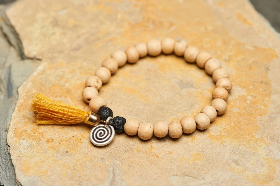 Accessories HaremPants | Spiral Tribal Silver Charm With Nepalese Budhi Wooden Beads Bracelet Multi