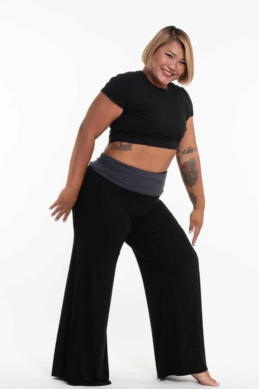 Plus Size HaremPants | Plus Size Wide Leg Palazzo Harem Pants Cotton Spandex In Solid Black