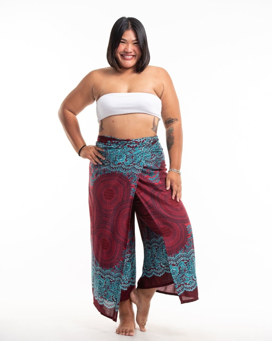 Women HaremPants | Plus Size Geometric Mandalas Wrap Palazzo Style Harem Pants In Red