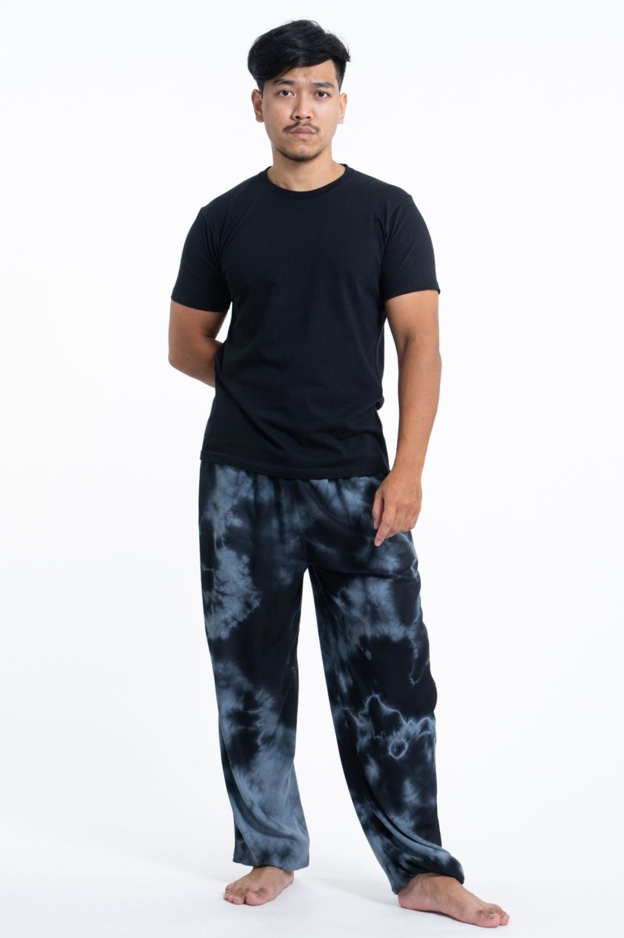 Men HaremPants | Tie Dye Drawstring Men'S Yoga Massage Pants In Black