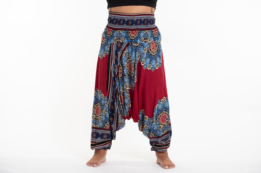 Women HaremPants | Plus Size Peony Mandalas 2-In-1 Jumpsuit Harem Pants In Red