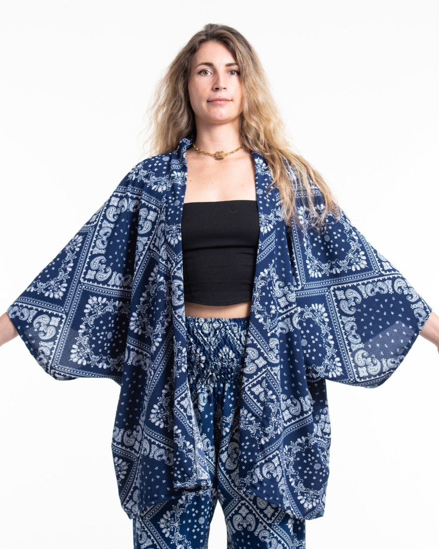 Plus Size HaremPants | Patchwork Paisley Kimono Cardigan In Navy