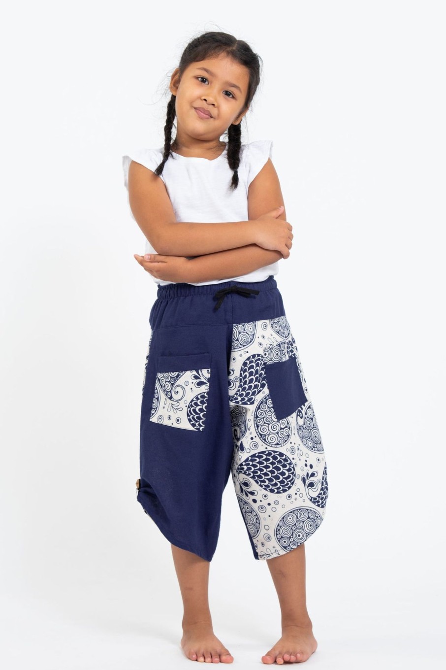 Kids HaremPants | Two Tone Paisley Prints Kids Three Quarter Pants In Blue