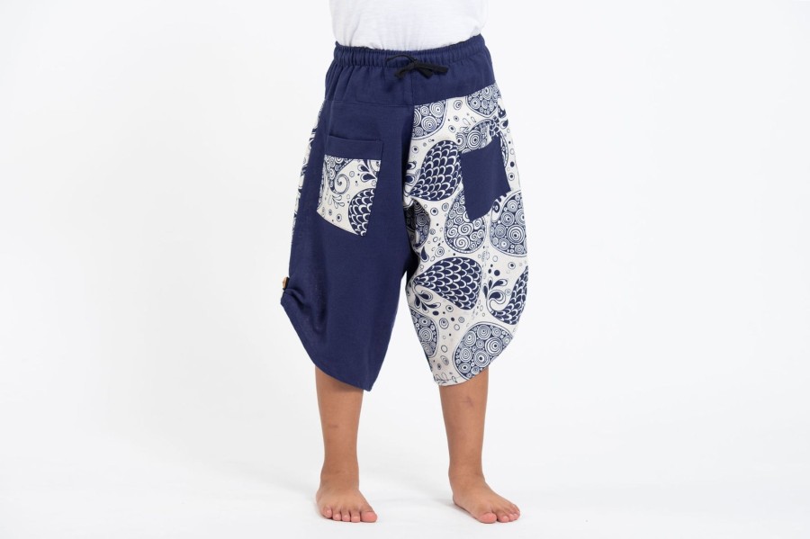 Kids HaremPants | Two Tone Paisley Prints Kids Three Quarter Pants In Blue