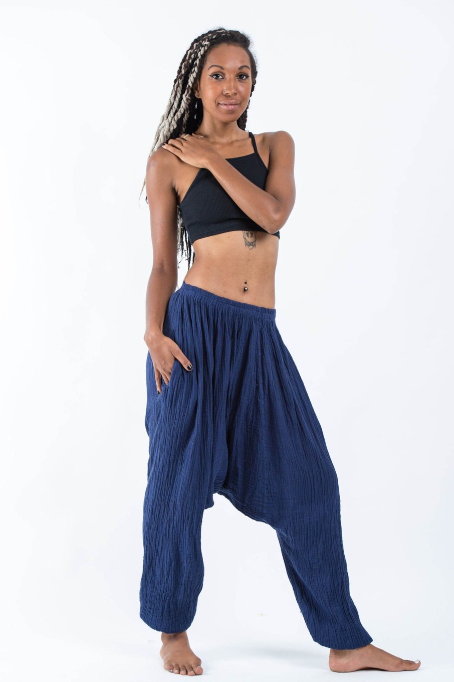 Women HaremPants | Women'S Crinkled Hill Tribe Cotton Harem Pants In Navy