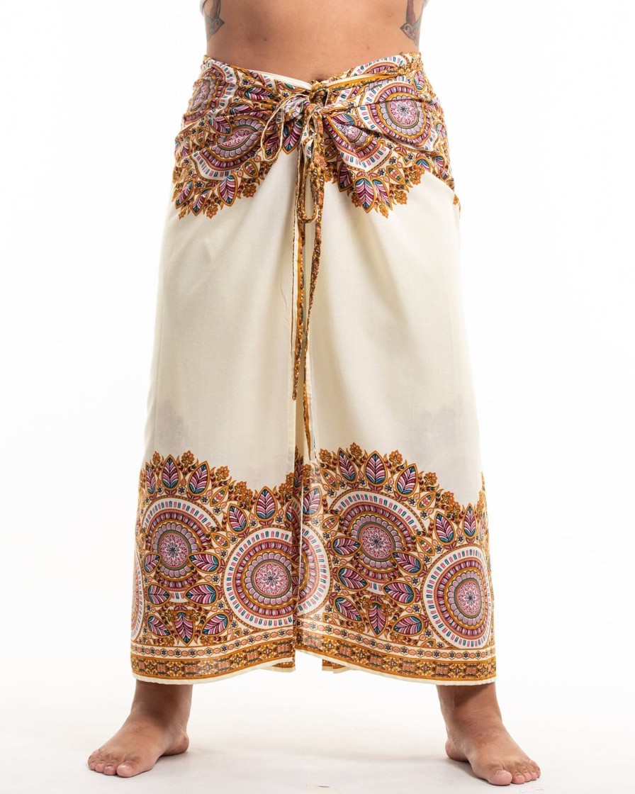 Women HaremPants | Plus Size Feather Mandalas Wrap Palazzo Style Harem Pants In Cream