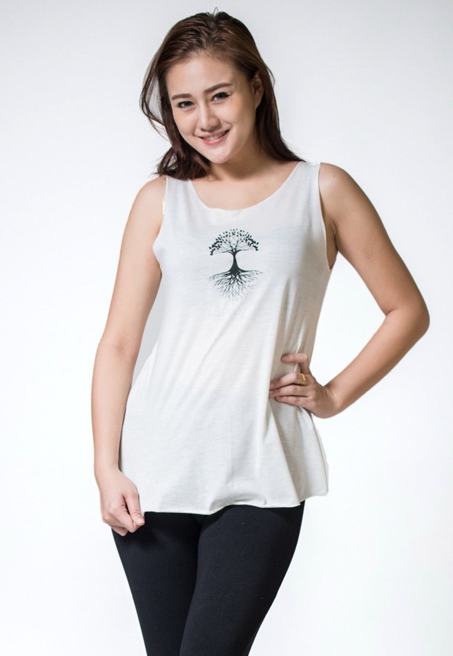 Women HaremPants | Loose Soft Vintage Style Women'S Tank Tops Tree Of Life White