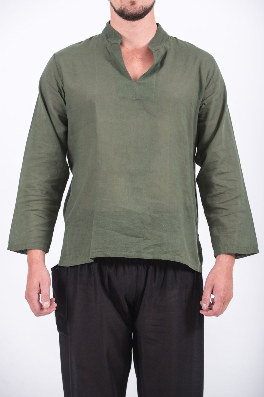 Men HaremPants | Mens Yoga Shirts Nehru Collared In Olive