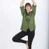 Women HaremPants | Womens Yoga Shirts Chinese Collared In Olive