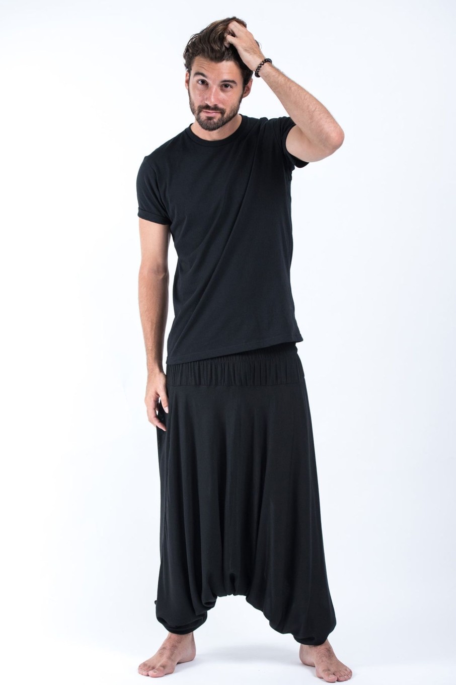 Men HaremPants | Solid Color Drop Crotch Men'S Harem Pants In Black