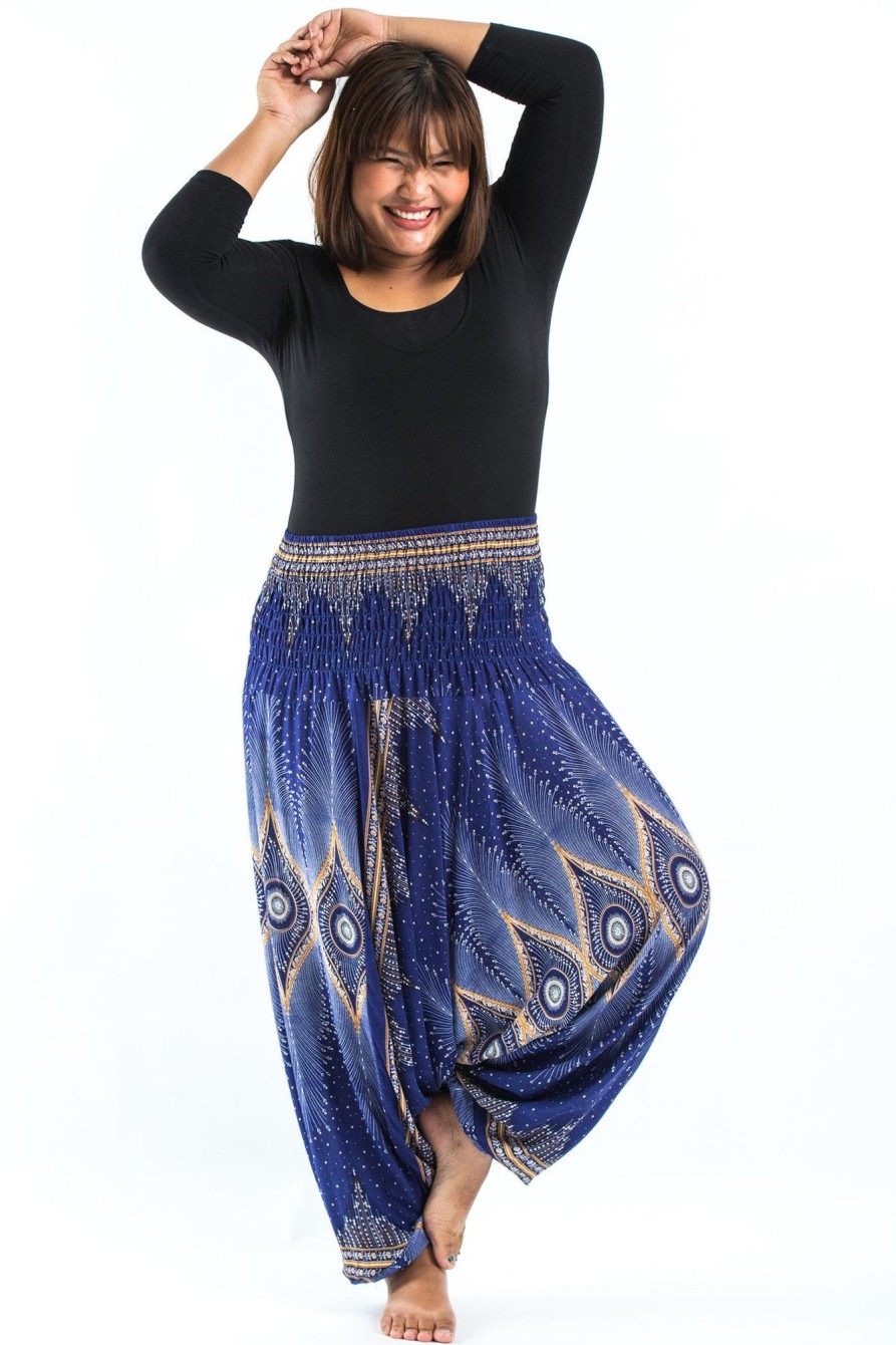 Women HaremPants | Plus Size Diamond Peacock 2-In-1 Jumpsuit Harem Pants In Blue