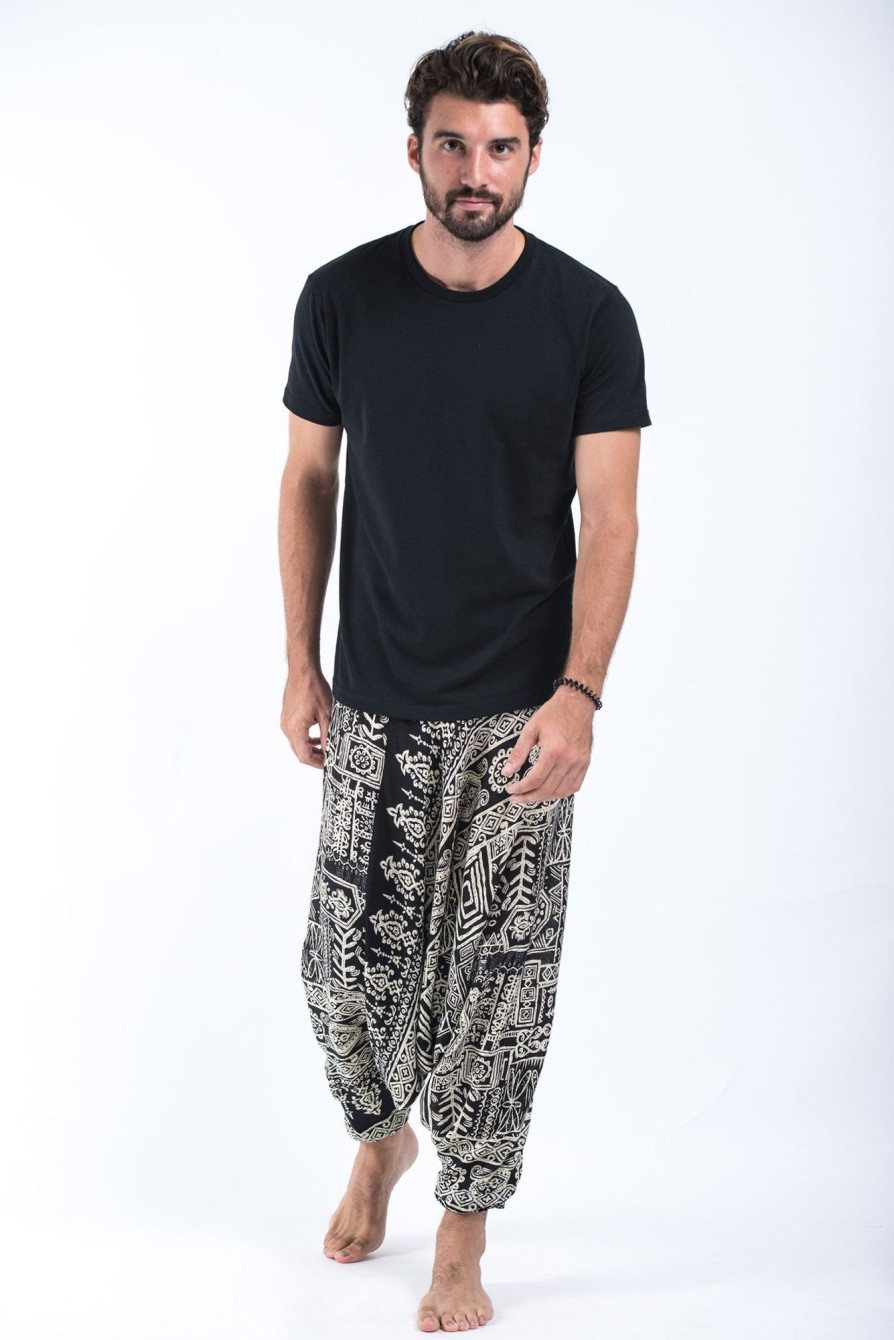 Men HaremPants | Tribal Prints Drop Crotch Men'S Harem Pants In Black