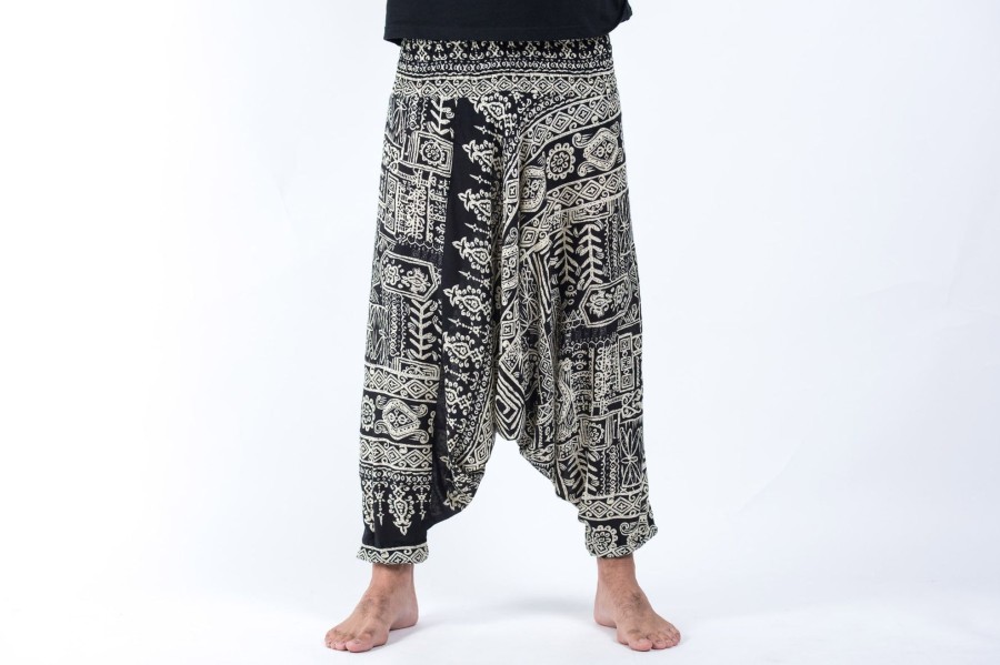 Men HaremPants | Tribal Prints Drop Crotch Men'S Harem Pants In Black