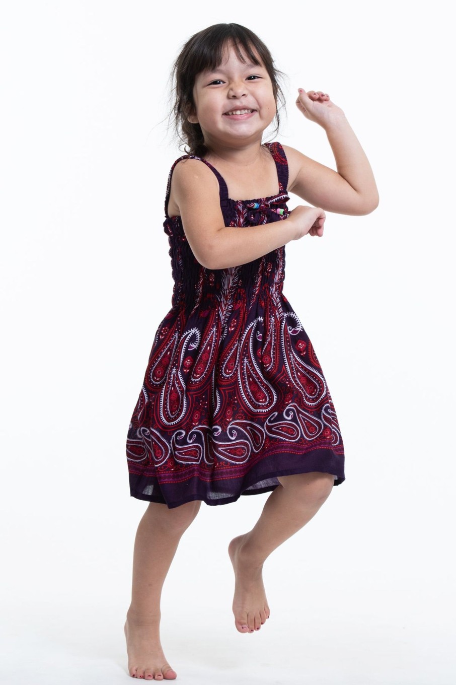 Kids HaremPants | Kids Paisley Feathers Smock Dress In Purple