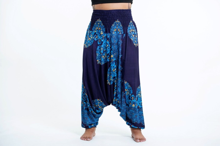 Women HaremPants | Plus Size Floral Vines 2-In-1 Jumpsuit Harem Pants In Blue