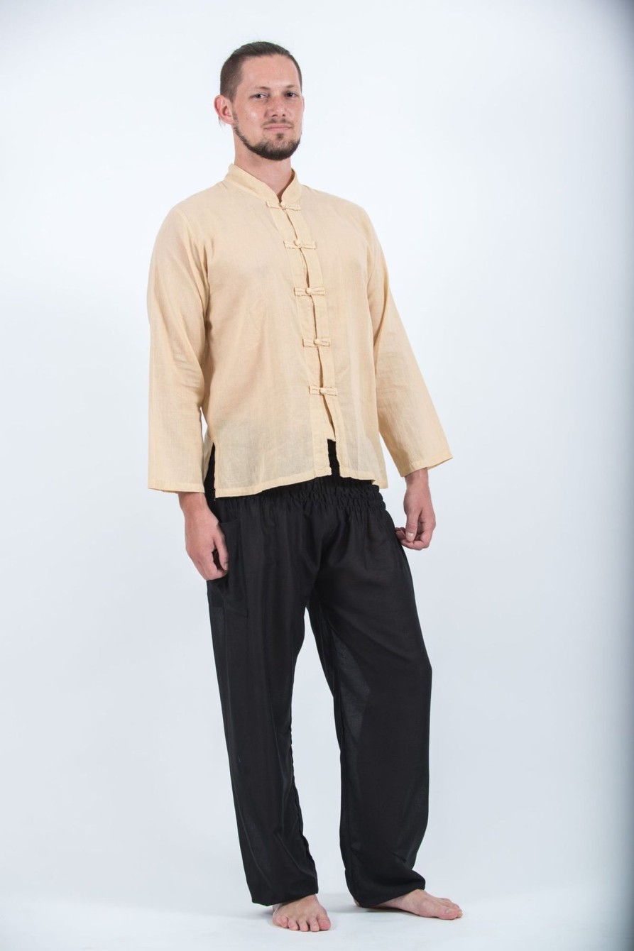 Men HaremPants | Mens Yoga Shirts Chinese Collared In Cream