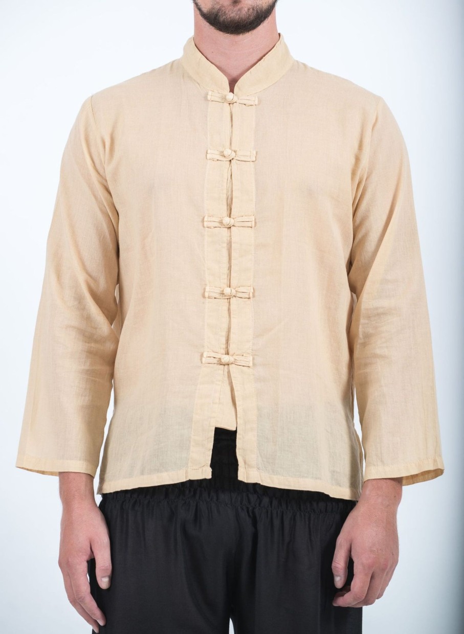 Men HaremPants | Mens Yoga Shirts Chinese Collared In Cream