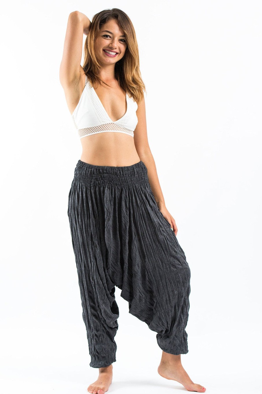 Women HaremPants | Crinkled Cotton Harem Pants In Black